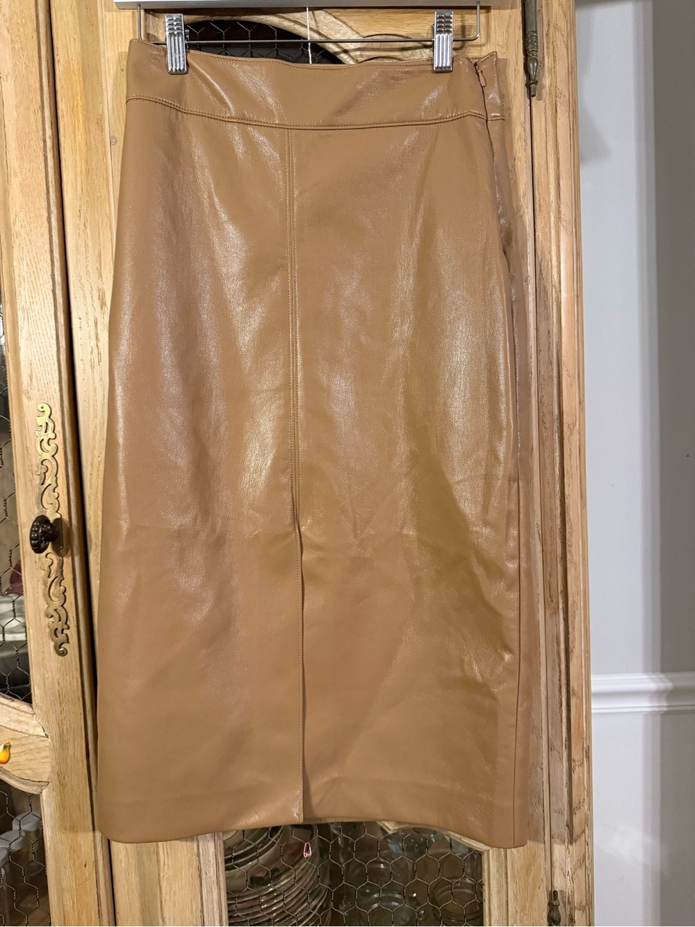Elie Tahari Camel Faux Leather Midi Skirt